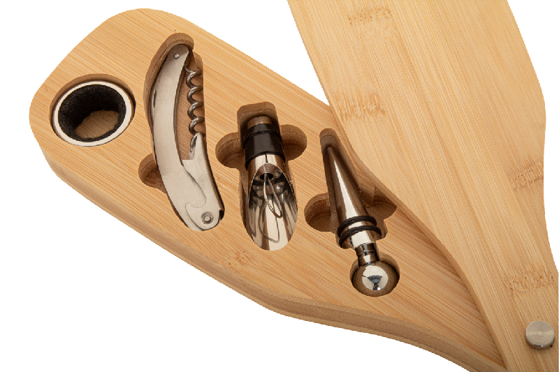 Set à vin en acier inoxydable - avec tire-bouchon, bouchon, embout et boîte en bambou en forme de bouteille_7
