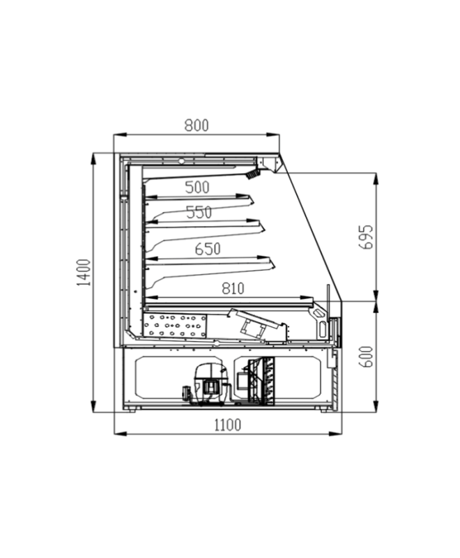 Vitrine réfrigérée semi-verticale 3 niveaux MILANO PLUS - EORI-SV-1330 et EORI-SV-1955, 3 + base, LED, -1°C à +7°C, EUROVITRINE_7