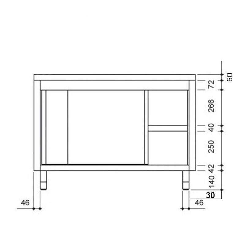 Meuble bas inox central P 700 mm avec portes -_7