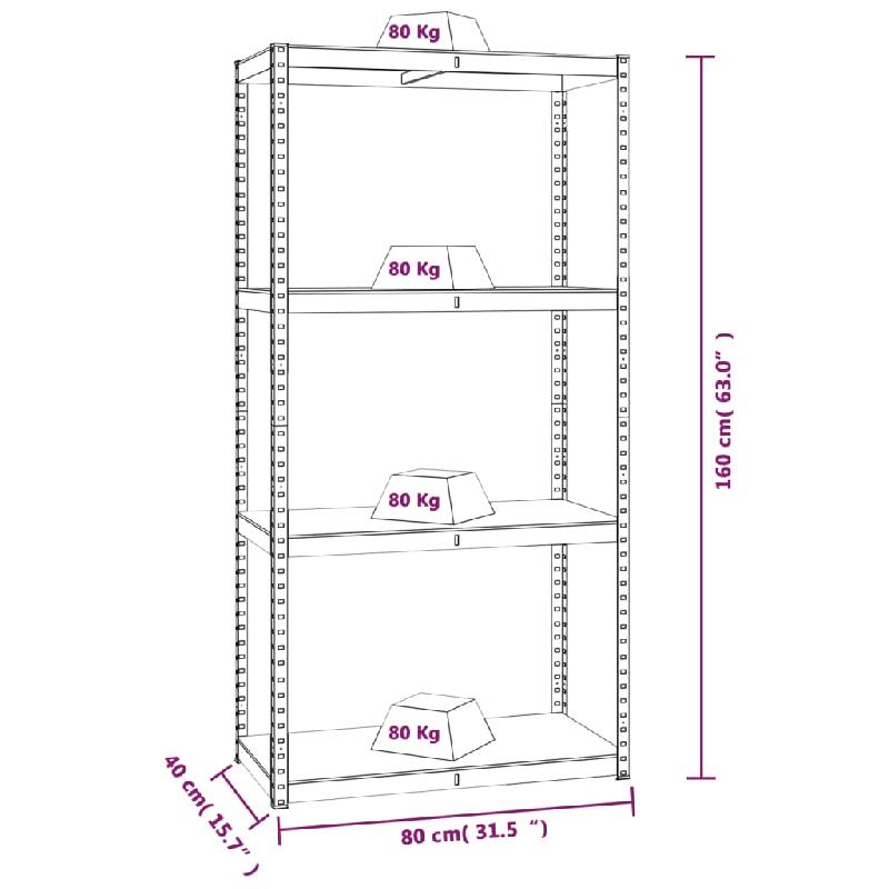Vidaxl étagère de rangement 4 niveaux anthracite acier bois ingénierie 152849_7