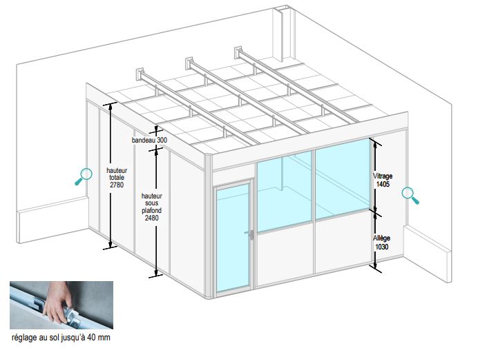 Cabine d'atelier en kit avec plafond idéal dans les zones urbaines - Novokit - 2 modules 3 faces sur mur_0