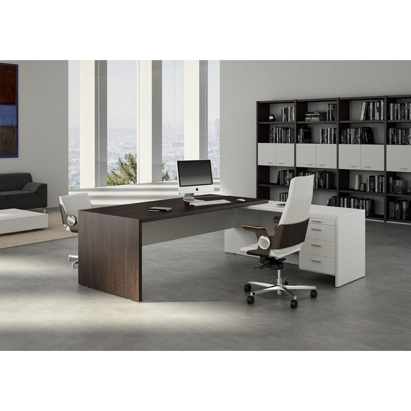 Bureau de direction T45 - Quadrifoglio - Plateau anti-rayures et pieds panneaux avec caisson 3 tiroirs_7