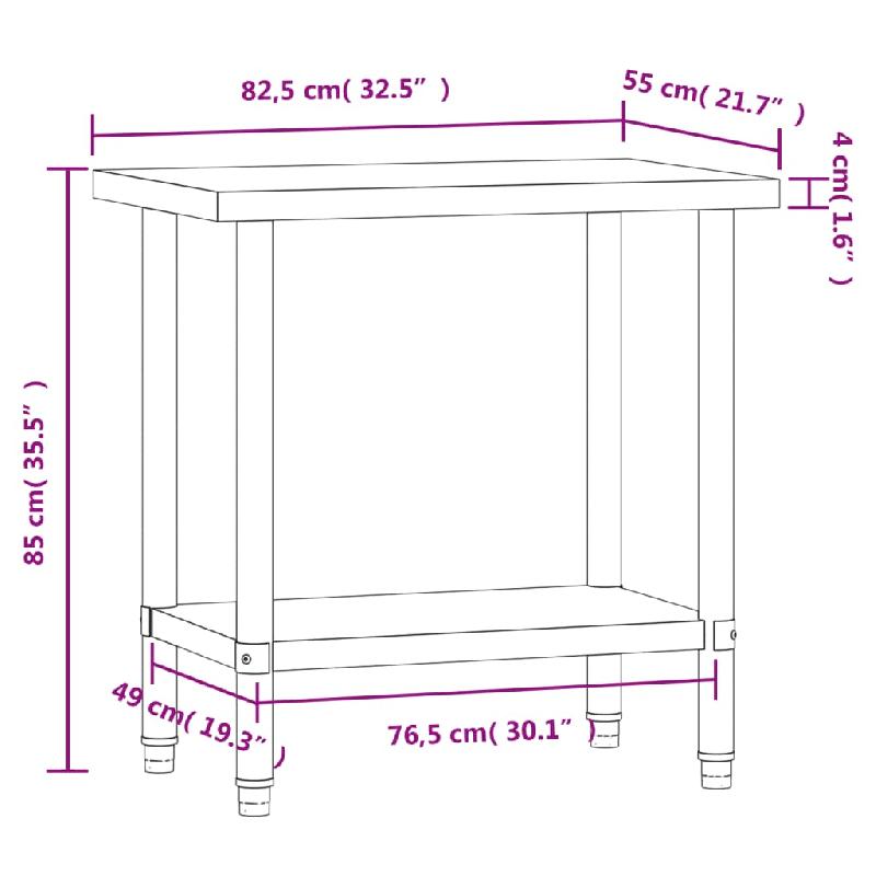Vidaxl table de travail de cuisine 82,5x55x85 cm acier inoxydable 376454_7