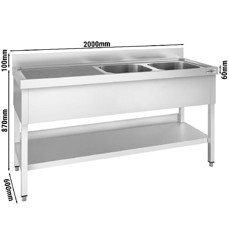 Plonge inox 2 bacs avec égouttoir avec étagère - P 600 mm - à droite_7