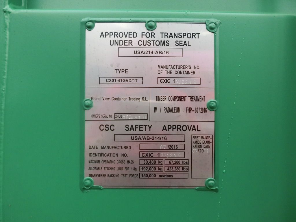 Conteneur High Cube avec charge utile de 26530kg