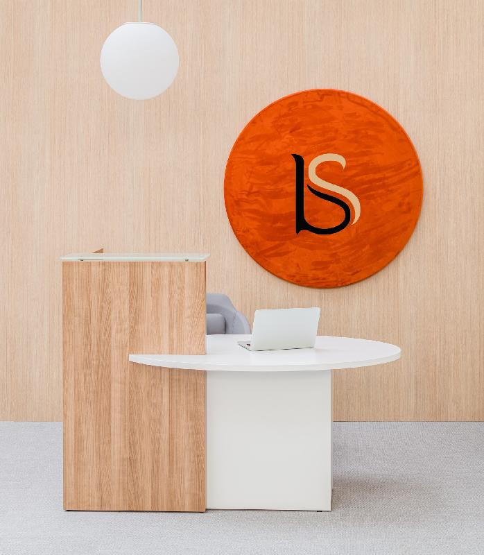 Bureau d'accueil oval avec parties haute et basse - MDD - Blanc, A droite, Cocoa_7