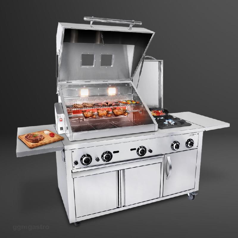 Station de Grill Gaz Professionnelle avec Broche et Cuisinière - Inox AISI 304 - GRSTE3 | GGM_7