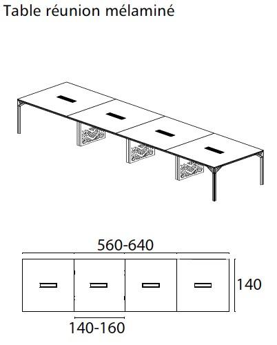 Grande table de réunion X8 avec plateaux laqués Officity. - Blanc 9010, 640, Gris beige Ral 7006_7