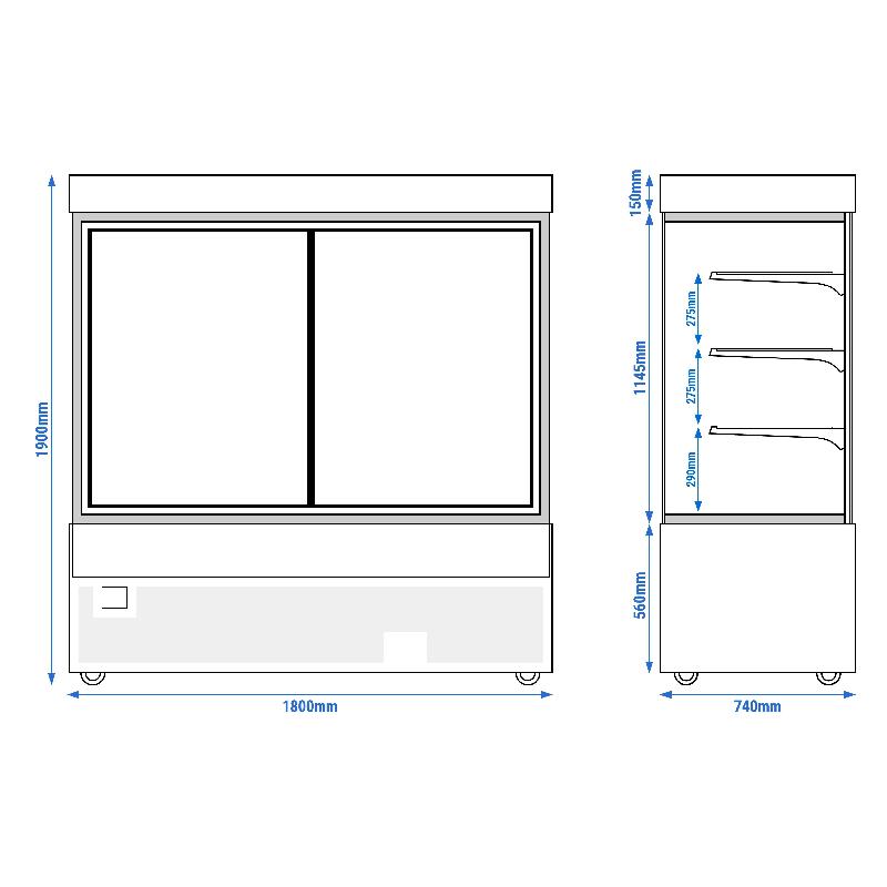 Vitrine réfrigérée 1800 mm - 1850L - double vitrage avec 3 étagères | KTG187W_7