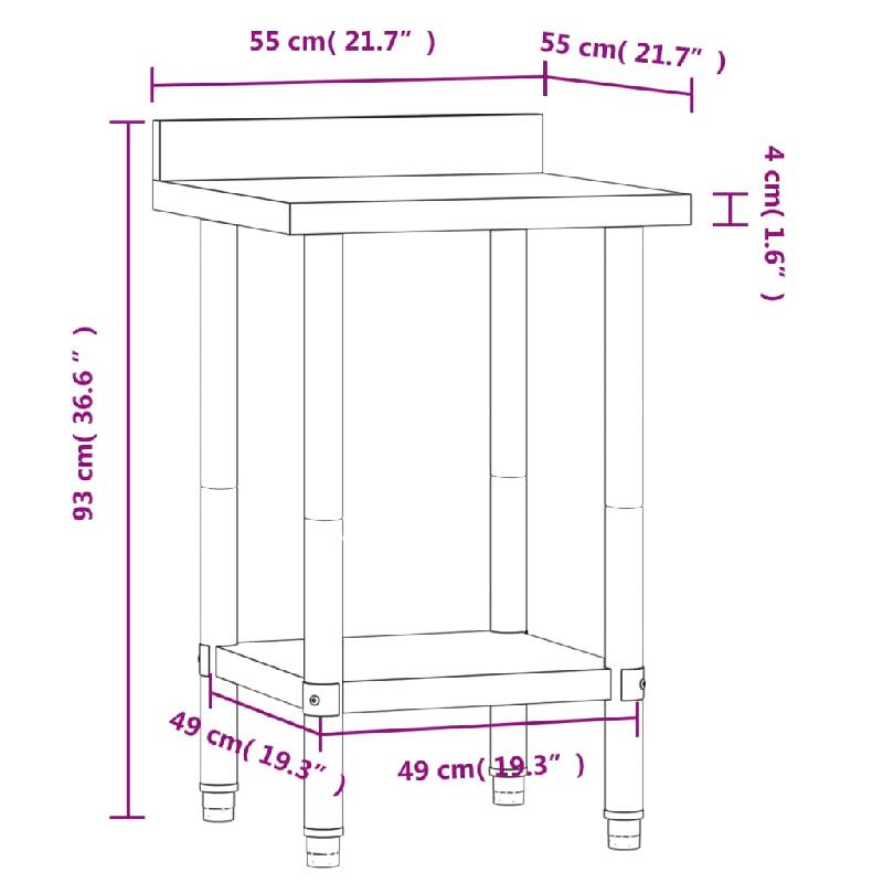 Vidaxl table de travail de cuisine avec dosseret 55x55x93 cm inox 376456_7
