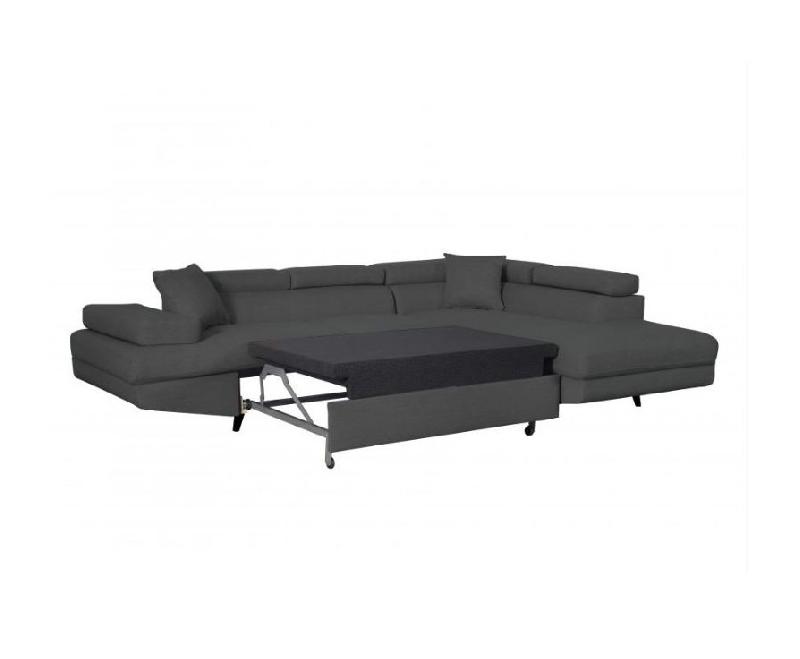 Canapé d'angle méridienne droite RINO convertible avec coffre - tissu gris graphite - pieds laqués noir - 3 têtières réglables_7