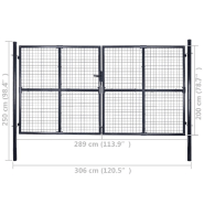 Vidaxl portail en maille de jardin acier galvanisé 289x200 cm gris 143367_7