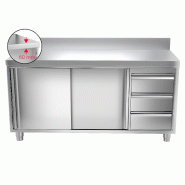 Meuble bas inox adossé P 600 mm avec portes et tiroirs - A droite_7