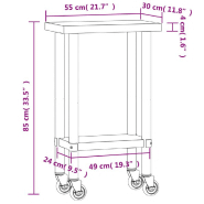 Vidaxl table de travail de cuisine avec roues 55x30x85 cm inox 376459_7