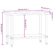 Vidaxl table de travail de cuisine 110x55x85 cm acier inoxydable 376455_7