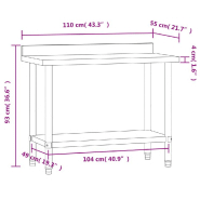 Vidaxl table de travail de cuisine avec dosseret 110x55x93 cm inox 376466_7