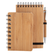 Carnet de notes à spirales en bambou - 80 feuilles lignées et stylo en bambou - Encre bleue_7