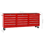 Vidaxl chariot à outils avec 15 tiroirs acier rouge 3056737_7