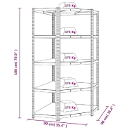 Vidaxl étagère d'angle à 5 niveaux anthracite acier bois d'ingénierie 152871_7