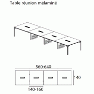 Grande table de réunion X8 avec plateaux laqués Officity. - Blanc 9010, 640, Gris beige Ral 7006_7