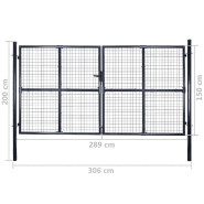 Vidaxl portail en maille acier galvanisé 289x150 cm gris 143365_7