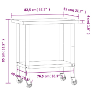 Vidaxl table de travail de cuisine avec roues 82,5x55x85 cm inox 376463_7