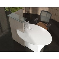 Banque d'accueil compacte et fonctionnelle - OVO pour petit espace avec plateau en verre