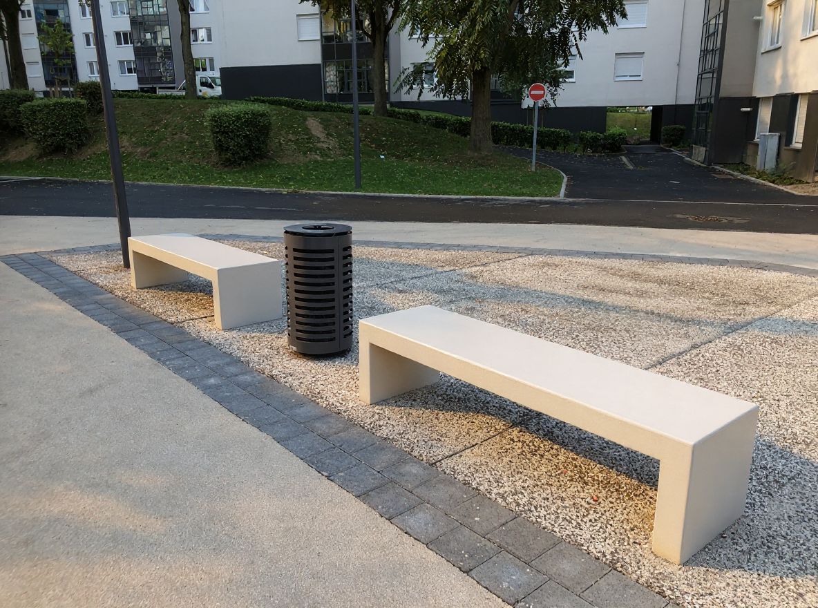 Banc droit public en béton moderne Linea - monobloc avec fibres projetées et haute résistance_8