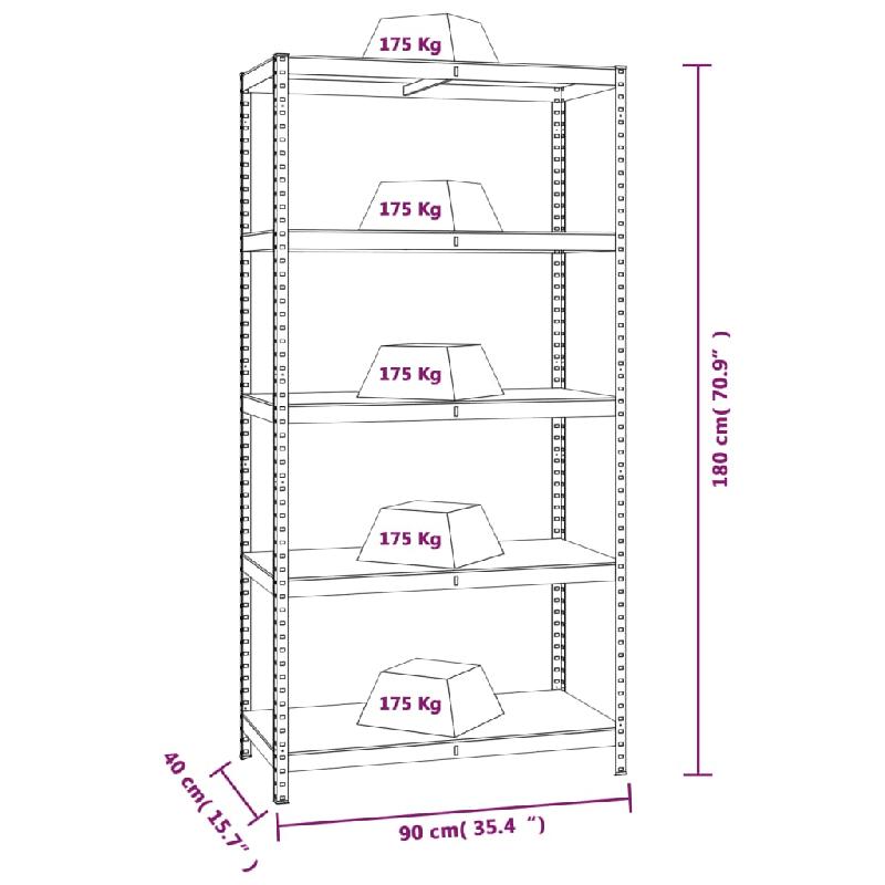 Vidaxl étagères à 5 niveaux 2pcs anthracite acier et bois d'ingénierie 152868_8