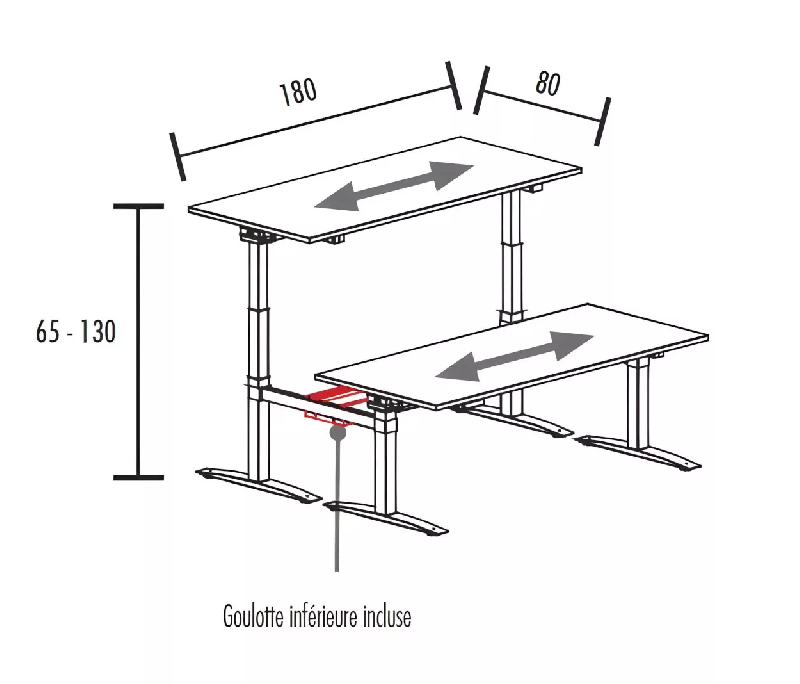 Bench vis-à-vis 2 postes réglables en hauteur goulotte centrale incluse So Estella_8