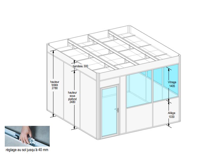 Cabine d'atelier en kit avec plafond Novokit - 2 modules 4 faces