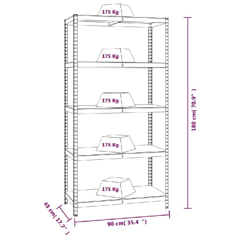 Vidaxl étagère résistante à 5 niveaux gris acier et bois d'ingénierie 152879_8