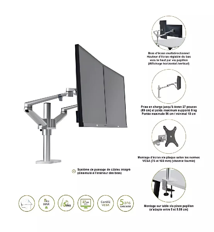 Bras articulé écran double fixe métal SAMY_8