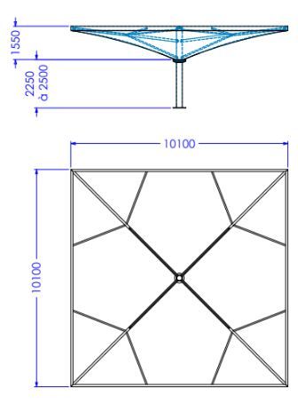 Préau Impluvio avec toile - Dimensions de 36m² à 102m², sur poteau central, acier galvanisé_8