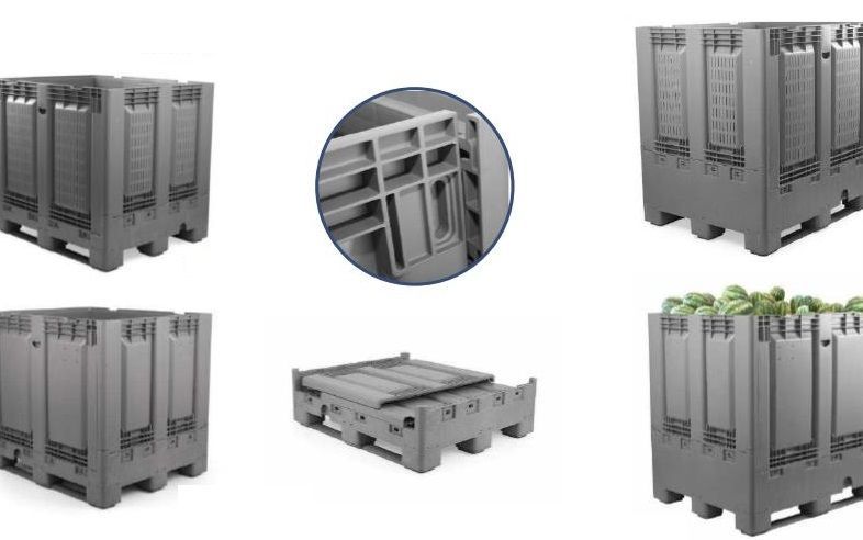 Caisse palette pliable en plastique - 120 x 100 cm - Hauteur 80 à 125 cm - Capacité 681 à 1174 litres - Fond et parois pleins ou ajourés_0