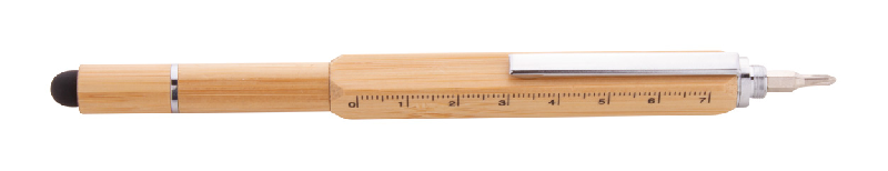 Stylo multifonctions en bambou – Stylet, tournevis, niveau à bulle, règle 7 cm – Encre bleue_8