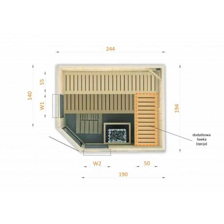 Cabine de sauna d'angle 244x194x199 avec poêle HARVIA Vega 9KW - Commande déportée_8