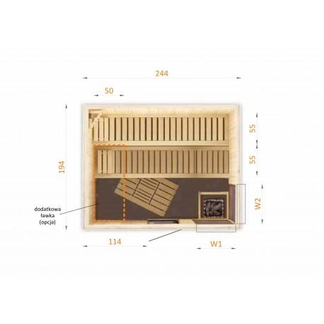 Cabine de sauna 244x194x199 en épicéa scandinave - Poêle HARVIA VEGA 9kW à commande déportée_8