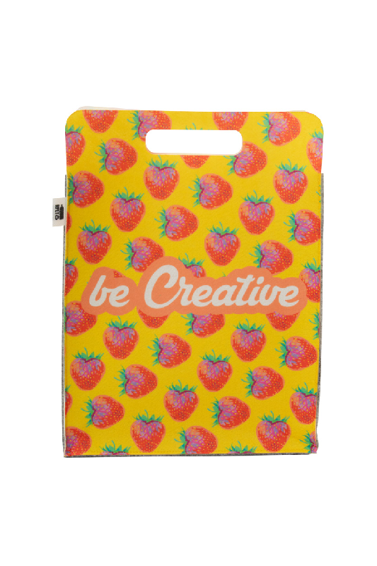 Sac à provisions en feutre RPET personnalisable - Impression quadri sur le devant et le dos - Avec poignées découpées, soufflet et étiquette RPET_8