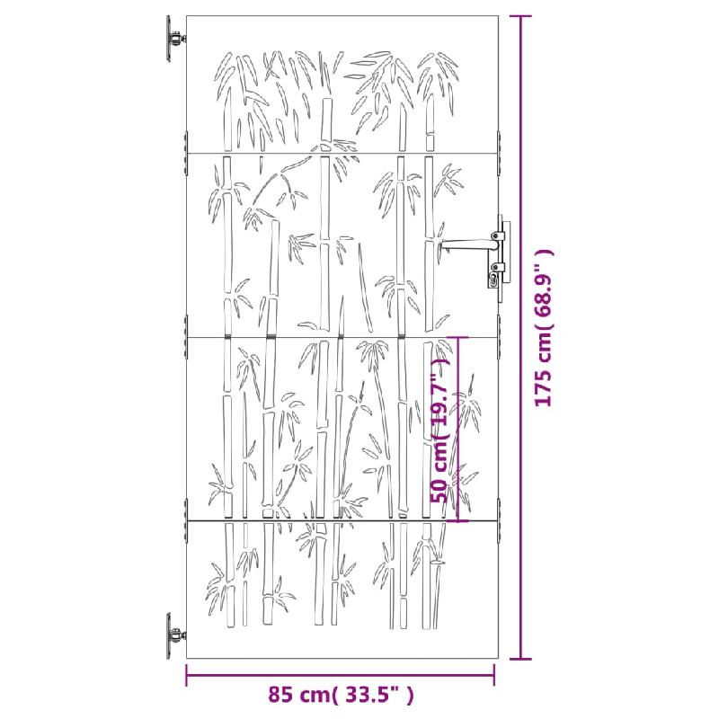 Vidaxl portail de jardin 85x175 cm acier corten design de bambou 153236_8