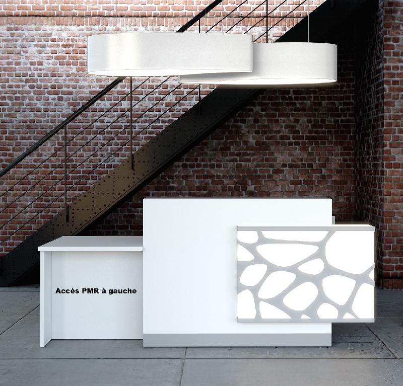 Banque d'accueil lumineuse Organic avec accès PMR - MDD - Blanc brillant, Gauche_9