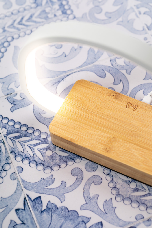 Lampe de bureau multifonctions en bambou - 25 LED - Luminosité réglable - Chargeur rapide sans fil 10W et port USB_8