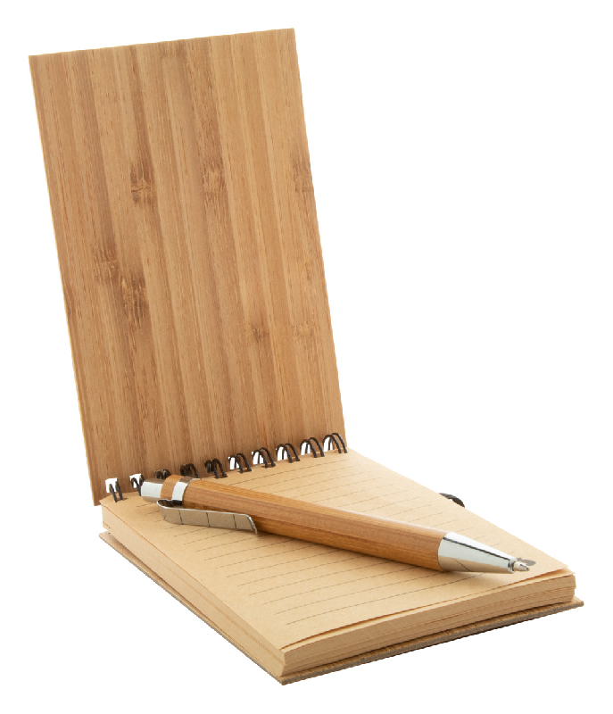 Carnet de notes à spirales en bambou - 80 feuilles lignées et stylo en bambou - Encre bleue_8