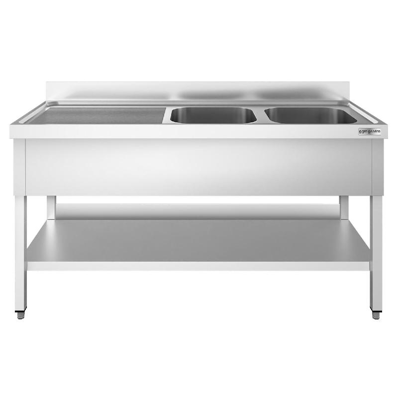 Plonge inox 2 bacs avec égouttoir avec étagère - P 600 mm - à droite_8