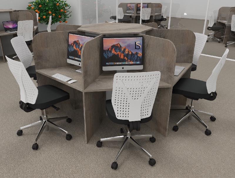 Bureau pour call center 7 places forme marguerite - acacia foncé_8