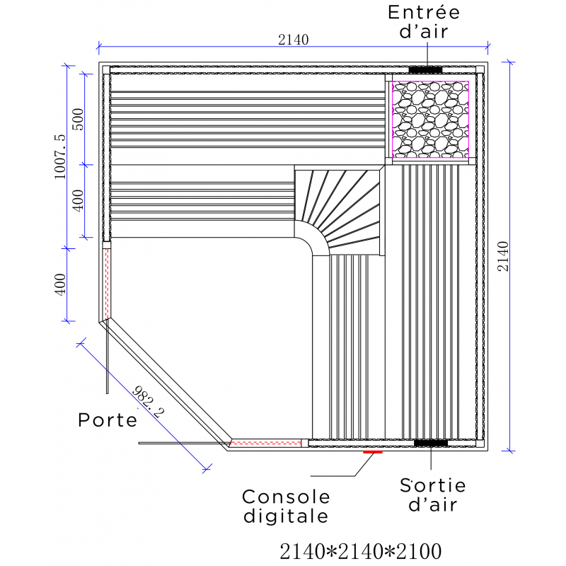 SAUNA D'ANGLE BOREAL® EVASION CLUB PRO 214C - 5 À 7 PLACES - 214*214*210_8