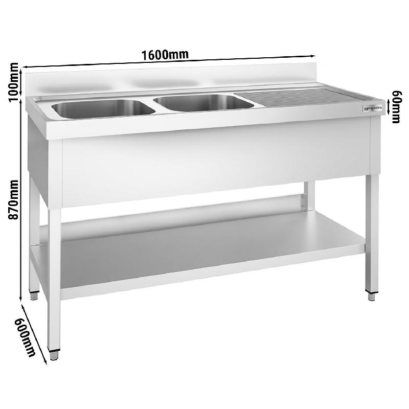 Plonge inox 2 bacs avec égouttoir avec étagère - P 600 mm - 1600_8
