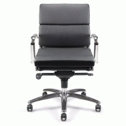 Fauteuil de Direction synchrone - cuir Noir pleine fleur - accoudoirs en aluminium poli - So Pérouse - Sans_8