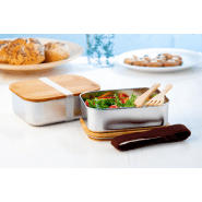 Lunch box en acier inoxydable - couvercle en bambou naturel - 600 ml avec couverts inclus_8