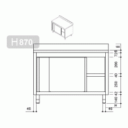 Meuble bas inox adossée P 700 mm avec portes - 1000_8
